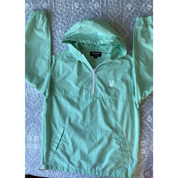 Playboy by PacSun Men’s Windbreaker Gold Text 1/4 Zip Anorak Jacket Size Small - Picture 3 of 12
